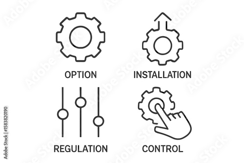 Settings and Setup Line Icons Collection. Linear Style Gear, Option, Installation, Regulation, Control Tools. Outline Pictogram Set for App, Web, Interface, Technology, Automation, System Preferences