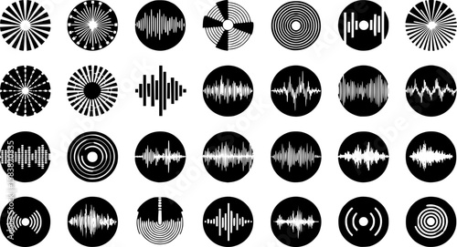 Circle sound vector . Black radial equalizer