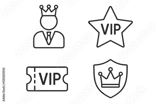 VIP Line Icons Collection. Royalty, Exclusivity, Very Important Person, Premium Access, Crown, Star, Ticket, Shield. Outline Vector Set for Membership, Luxury, Elite Club, Event, Status, Privilege