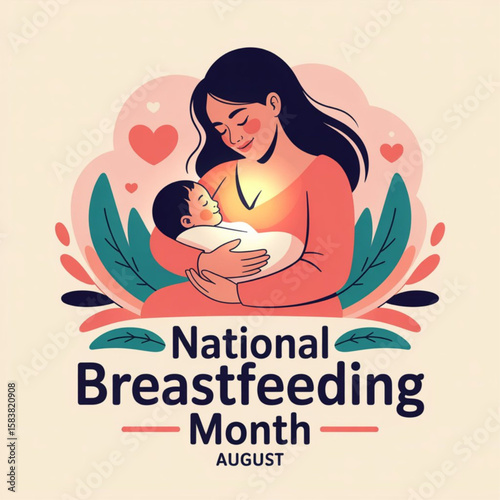 Vector graphic of National Breastfeeding month is observed every year in August. It builds immunity, strengthens emotional bonds, and lays the foundation for lifelong health isolated on white 