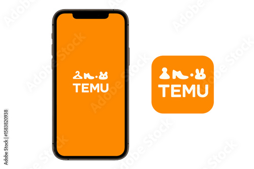 Temu App Logo on Smartphone, Modern Orange Branding, Vector Illustration, Transparent Background, E-commerce Shopping Icon, Digital Marketplace Concept