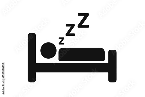 Sleeping Person Bed Icon, Snoring Symbol, Sleep Zzz Sign, Resting Human Silhouette, Nighttime Relaxation, Black and White Vector, Minimalist Sleep Concept, Transparent Background Illustration