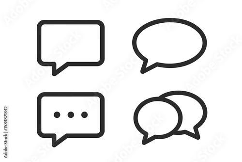 Chat bubble vector icon set. Outline speech balloon illustration for communication, social media, and messaging. Modern dialogue, comment, and thinking graphic elements.