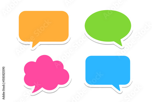Colorful sticker speech bubbles vector set. Chat box collection. Icons for message or communication. Empty talk balloon templates for dialogue, comments, or quotes. Isolated.