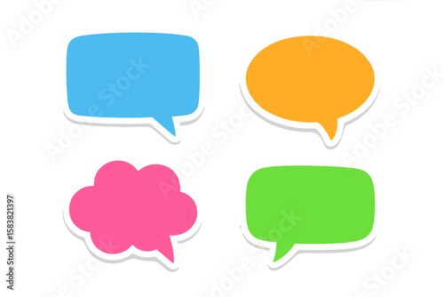 Colorful sticker speech bubbles vector set. Blank comic chat and thought bubbles for communication, dialogue, and messages. Flat design graphic element collection isolated.