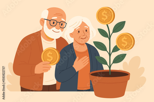 Senior Retirement Planning, Pension Fund Investment, 401k Savings, Financial Security for Elderly Couples, Wealth Growth, Money Management, Golden Years Income, Senior Couple, Financial Future