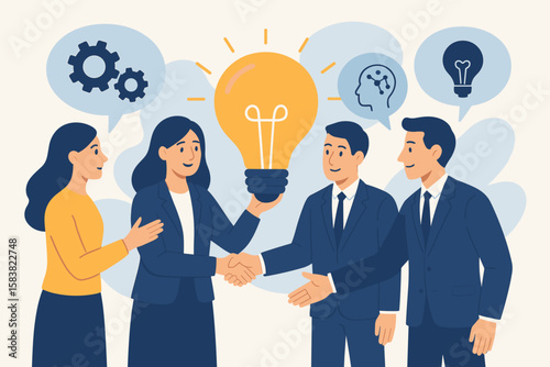Teamwork for innovation and creative ideas. Business people brainstorming and sharing knowledge. Concept for partnership, communication, finding a solution, and collaboration.