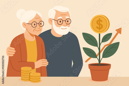 Retirement pension fund investment, senior couple financial planning, 401k savings, elderly wealth management, growing money, retirement income, profit, savings growth, old age security