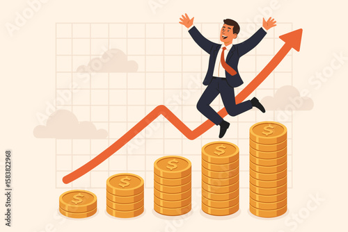 Successful Investing, Wealth Growth, Financial Freedom, Stock Market Returns, Pension and Mutual Fund Profits, Rich Businessman Celebrating Money and Financial Success, Economic Achievement Concept