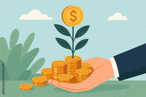 Business Investment Growth, Financial Prosperity, Wealth Increase, Savings and Mutual Funds Opportunity, Investor Hand Holding Money, Economic Success, Financial Planning Concept
