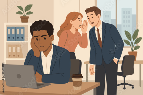 Office Gossip and Workplace Bullying Concept – Business People Whispering, Spreading Rumors, Sharing Wrong Information, Chatter, Rudeness, and Negative Communication in Modern Corporate Environment