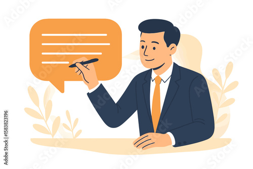 Businessman Writing Communication Skills, Email and Message Success, Effective Handwriting, Manuscript, Professional Written Communication, Office Concept, Corporate Text Exchange