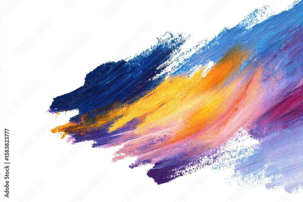 Fototapeta premium Vibrant multicolored brush strokes create a dynamic composition showcasing an artistic blend of colors on a white canvas