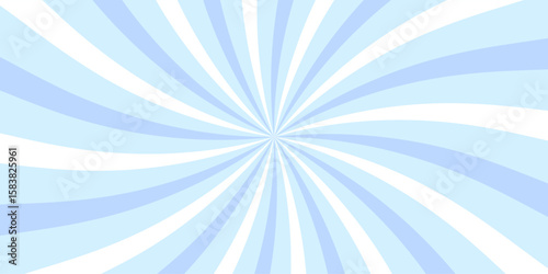 Light blue sunburst background with soft radial swirl. Pastel candy spiral design. Ideal for sweet themes, baby showers, parties, or holiday graphics. Bright, clean, and cheerful. Vector illustration.