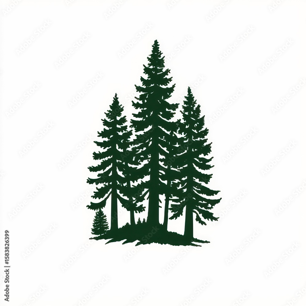 Fototapeta premium Silhouettes of three tall evergreen trees