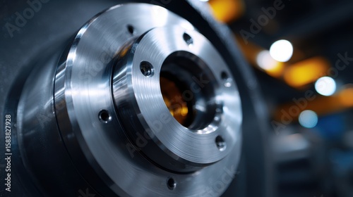 Wallpaper Mural Close-up of shiny metal wheel rotating in powerful industrial engine under factory lights Torontodigital.ca
