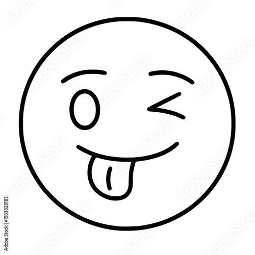 Playful Winking Face Emoji with Tongue Out Line Icon
