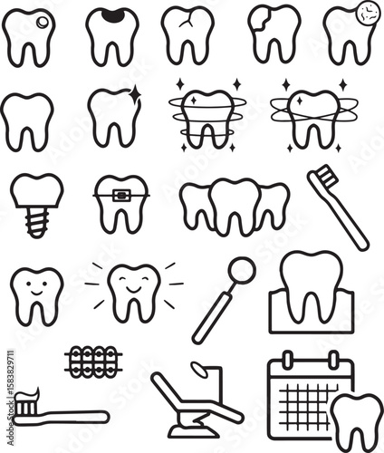 set of dental line icons vector design 