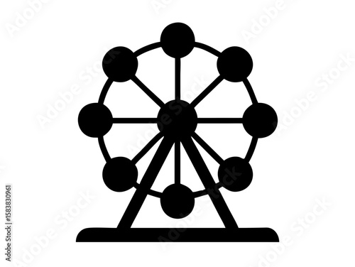 Black Silhouette of Ferris Wheel icon vector