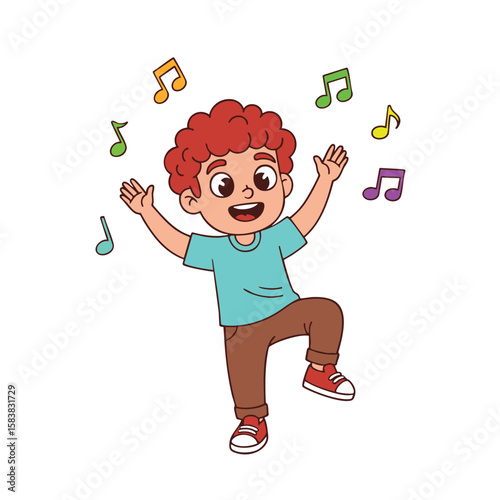 Music Joy A Cheerful Boy Dancing Amongst Notes, a celebration of life and sounds
