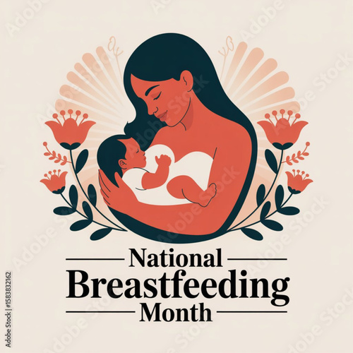 Vector graphic of National Breastfeeding month is observed every year in August. It builds immunity, strengthens emotional bonds, and lays the foundation for lifelong health isolated on white 