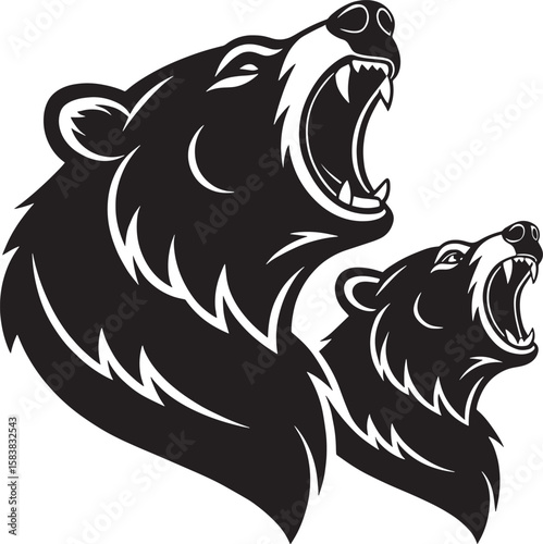 Black bears roaring with sharp teeth snarling open mouth
