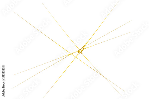 Abstract glowing yellow light rays on a black background. Luminous shining neon flare effect with bright glowing streaks. Futuristic technology concept with speed lines and starburst.