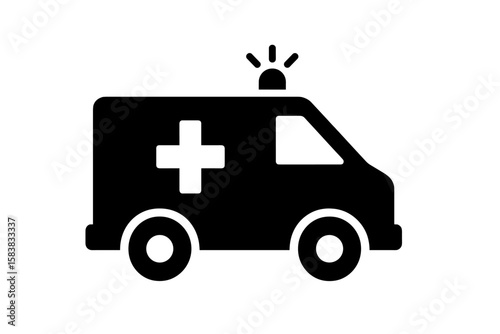 Ambulance icon vector glyph. Emergency medical vehicle silhouette. Hospital transport sign. Healthcare rescue symbol for app and web. First aid paramedic car illustration.
