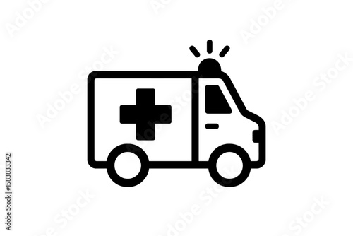 Ambulance icon vector. Emergency medical vehicle symbol. Paramedic rescue transport pictogram. Healthcare first aid sign. Hospital clinic service flat line art glyph.