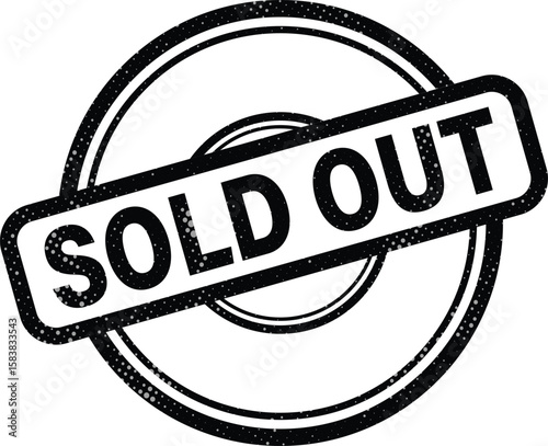 Black Sold Out Stamp with White Text and Dots grunge