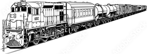 A train with different wagons, black and white, vector