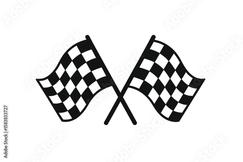 Crossed checkered racing flags icon set. Motorsport competition symbol. Finish line and start signal for car or motorbike race. Victory and winner concept. Waving flag vector.
