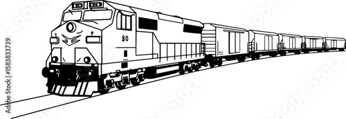 A train with different wagons, black and white, vector