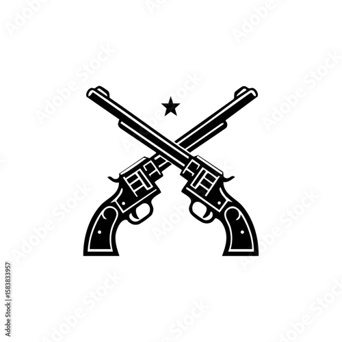 Icon featuring crossed gun barrels and a law gavel, representing justice, law enforcement, or the balance between law and violence.
