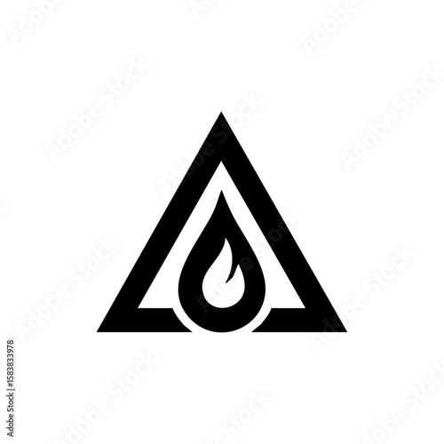 A minimalist vector icon of a flint spark igniting a fire inside a triangle, representing fire-starting, survival, and emergency preparedness.
