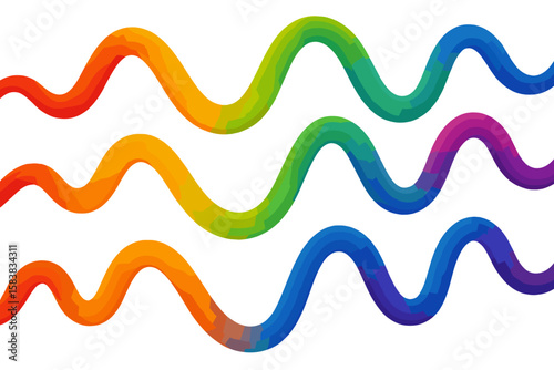 Colorful abstract wavy lines. 3D fluid rainbow gradient shapes. Dynamic liquid flow elements. Modern background for banner, poster design. Vector graphic illustration.