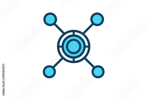 Futuristic Network Nodes Connection Vector. Digital Data Exchange, Technology Communication Hub, Blockchain, Internet of Things, Cybersecurity, Cloud Computing, Abstract Blue Tech Illustration