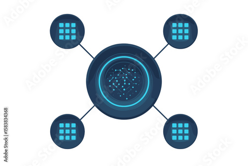 High-tech network nodes design with connected digital lines, futuristic technology concept, transparent background, vector illustration for tech and communication projects