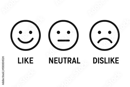 Like, neutral, dislike icons set transparent PNG and vector illustration, social media reaction buttons, user feedback symbols, emotion rating indicators, digital interface design elements