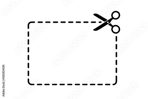 Dotted Coupon Border with Scissors Icon, Perforated Line Frame, Cut Out Voucher Template, Editable Vector Illustration for Discounts, Printable Coupon Design, Transparent Background, Isolated Clipart