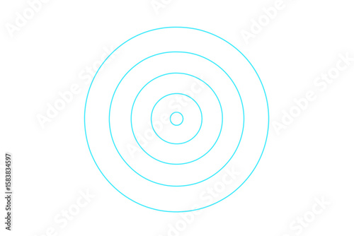 Concentric Circular Pulse Wave Set, Neon Blue Radar Circles, Spreading Light Effect, Transparent Background, Vector Illustration for Technology, Science, and Abstract Design