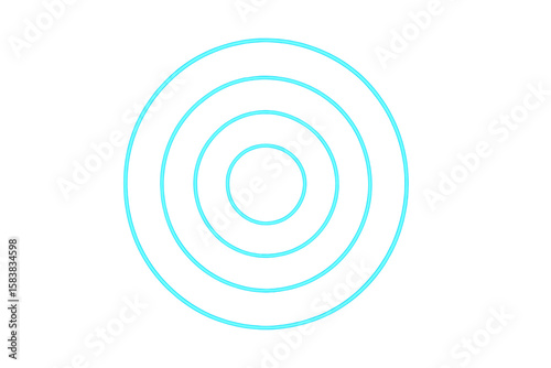 Neon Blue Concentric Circle Pulse Waves, Glowing Circular Radar Signal, Radiating Light Effect, Abstract Technology Background, Transparent Vector Illustration for Science and Futuristic Design