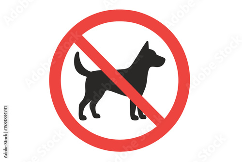 No dogs allowed sign vector illustration. Pet restriction symbol. Warning icon for public places. Dog prohibition concept. Animal access forbidden. Red crossed circle.