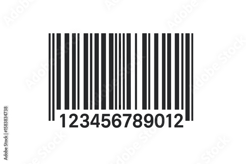 Barcode vector icon with numbers. Universal product code for scanning. Fake bar code for product identification. Retail price tag symbol. EAN-13 data label illustration.