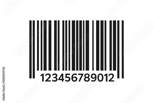 Barcode icon with numbers. Simple bar code vector illustration. Universal tag for scanning products. Price sticker for retail, inventory, and identification purposes.