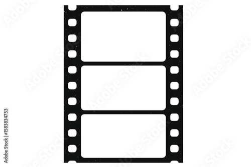 Vintage Film Strip Frame Template with Empty Slots, Retro Cinema Tape, Grunge Grain Texture, Transparent PNG, Vector Illustration for Graphic Design and Movie Projects