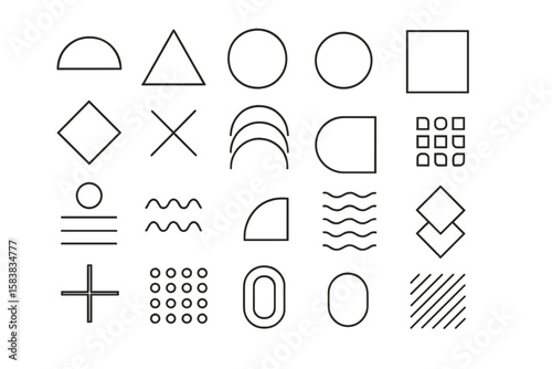 Minimalist Geometric Shapes Collection, Abstract Line Art, Contemporary Vector Elements, Modern Aesthetic Forms, Trendy Minimal Design, Simple Outline Symbols, Creative Graphic Resources