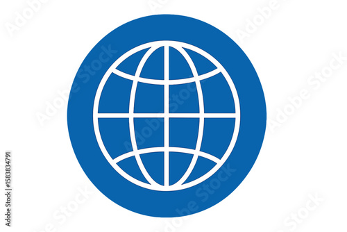 Globe icon vector. Blue circle with world symbol. Planet Earth pictogram for web design, internet, network, and global communication. International business logo element.