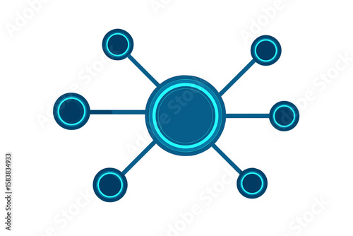 Futuristic Digital Network Nodes Diagram, Abstract Technology Hub Connection, Blue Circular Data Structure, Centralized Communication System, High-Tech Vector Illustration, Transparent Background