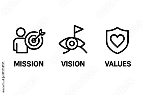 Company mission vision values icon, business goal symbol, corporate strategy illustration, transparent PNG and vector design, leadership, success concepts, teamwork, growth, planning